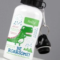 Personalised "Be Roarsome" Dinosaur Drinks Bottle -PERSONALISE STORE p0804a12 3