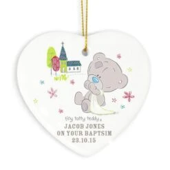 Personalised Tiny Tatty Teddy Christening Ceramic Heart Decoration -PERSONALISE STORE p0805d84 2