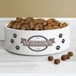 Personalised Blue Paws 14cm Medium White Pet Bowl -PERSONALISE STORE p0805g49 2