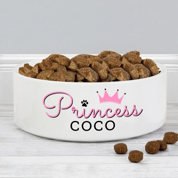 Personalised Princess 14cm Medium Ceramic White Pet Bowl 1 Personalised Princess 14cm Medium Ceramic White Pet Bowl
