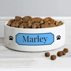 Personalised Blue Plaque 14cm Medium Pet Bowl