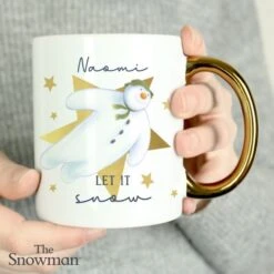 Personalised The Snowman Let It Snow Gold Handed Mug