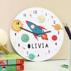 Personalised Rocket In Space Large Wooden Clock -PERSONALISE STORE p080780 2