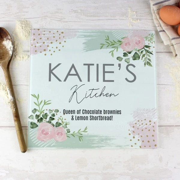 Personalised Abstract Rose Glass Chopping Board/Worktop Saver 5 Personalised Abstract Rose Glass Chopping Board/Worktop Saver - Image 5