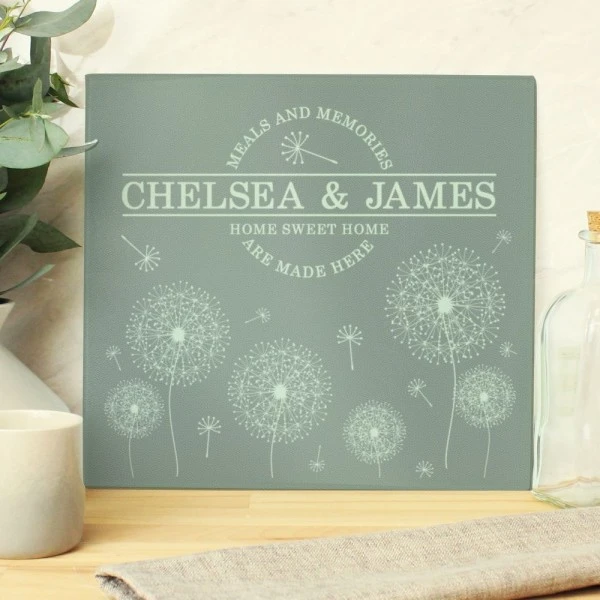 Personalised Dandelion Glass Chopping Board/Worktop Saver 1 Personalised Dandelion Glass Chopping Board/Worktop Saver