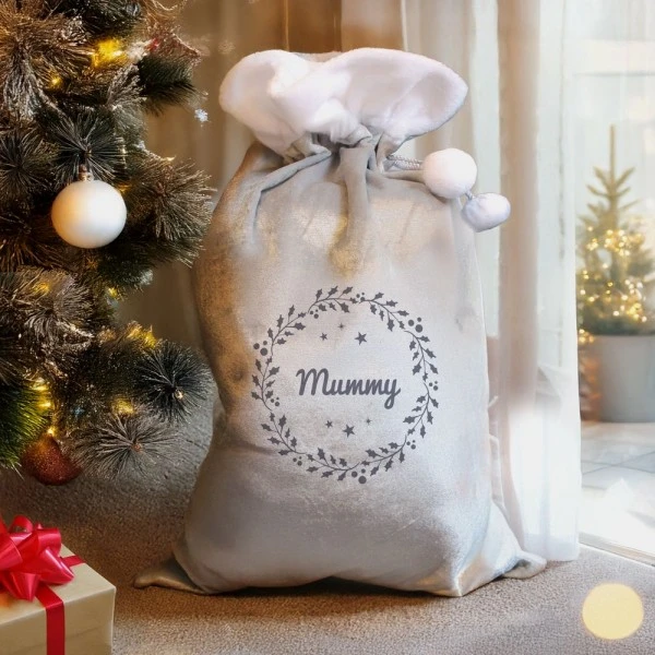 Personalised Holly Grey Christmas Sack 2 Personalised Holly Grey Christmas Sack - Image 2
