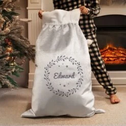 Personalised Holly Grey Christmas Sack 7 Personalised Holly Grey Christmas Sack -PERSONALISE STORE p0810a29 2