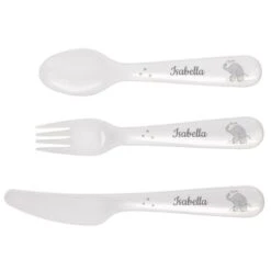 Personalised Hessian Elephant 3 Piece Plastic Cutlery Set -PERSONALISE STORE p0813a31 3