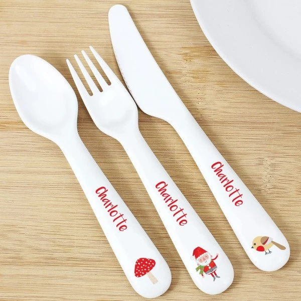Personalised Christmas Toadstool Santa 3 Piece Plastic Cutlery Set 4 Personalised Christmas Toadstool Santa 3 Piece Plastic Cutlery Set - Image 4
