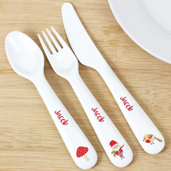 Personalised Christmas Toadstool Santa 3 Piece Plastic Cutlery Set 5 Personalised Christmas Toadstool Santa 3 Piece Plastic Cutlery Set - Image 5