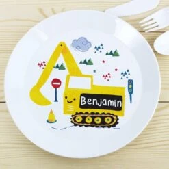 Personalised Digger Plastic Plate -PERSONALISE STORE p0813a81 2
