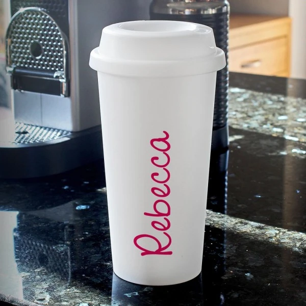 Personalised Pink Name Insulated Reusable Eco Travel Cup 1 Personalised Pink Name Insulated Reusable Eco Travel Cup