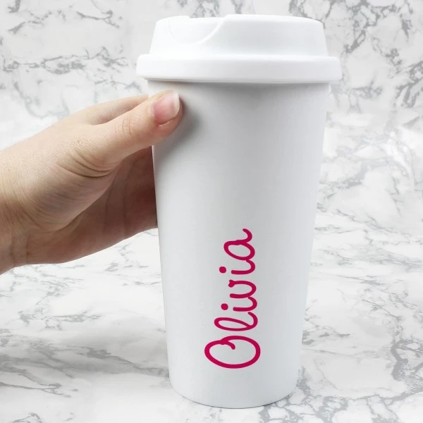 Personalised Pink Name Insulated Reusable Eco Travel Cup 3 Personalised Pink Name Insulated Reusable Eco Travel Cup - Image 3