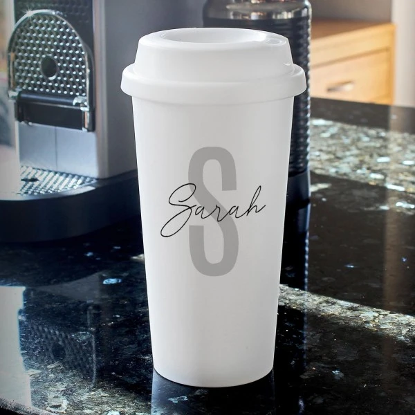 Personalised Initial & Name Insulated Reusable Eco Travel Cup 1 Personalised Initial & Name Insulated Reusable Eco Travel Cup