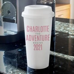 Personalised Pink Text Slogan Insulated Reusable Eco Travel Cup -PERSONALISE STORE p0813b08 5