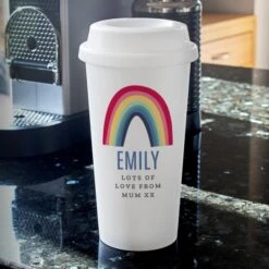Personalised Rainbow Insulated Reusable Eco Travel Cup -PERSONALISE STORE p0813b12 3