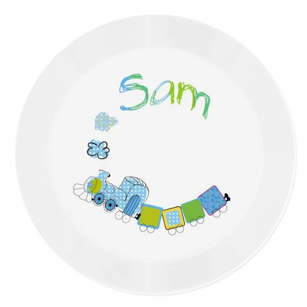 Personalised Patchwork Train Plastic Plate 2 Personalised Patchwork Train Plastic Plate - Image 2