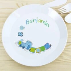Personalised Patchwork Train Plastic Plate 7 Personalised Patchwork Train Plastic Plate -PERSONALISE STORE p0813b13 2