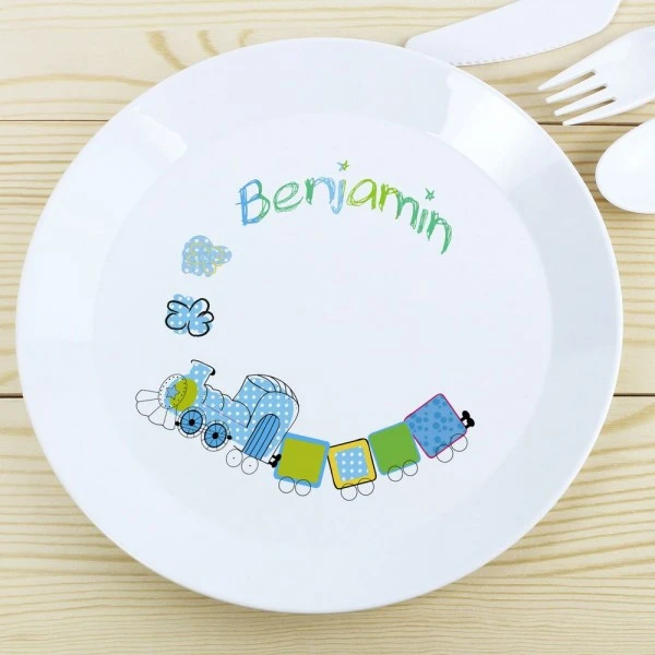 Personalised Patchwork Train Plastic Plate 3 Personalised Patchwork Train Plastic Plate - Image 3