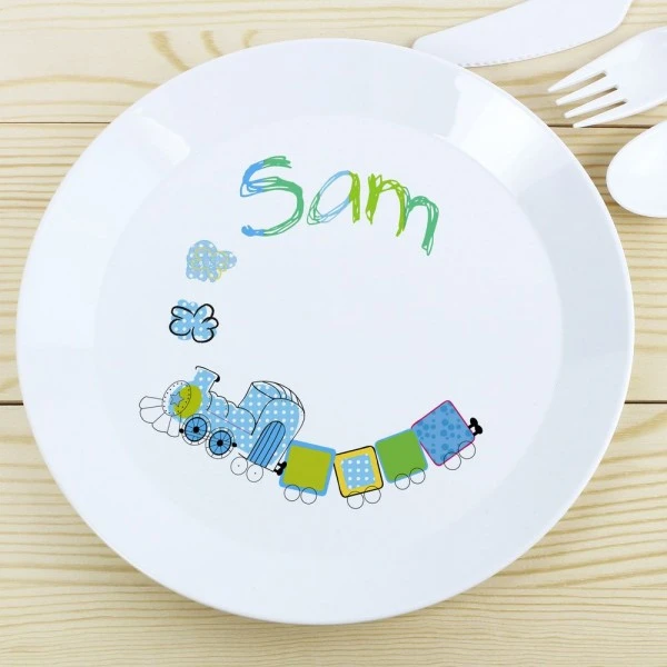 Personalised Patchwork Train Plastic Plate 4 Personalised Patchwork Train Plastic Plate - Image 4