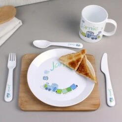 Personalised Patchwork Train 3 Piece Plastic Cutlery Set 7 Personalised Patchwork Train 3 Piece Plastic Cutlery Set -PERSONALISE STORE p0813b14 3
