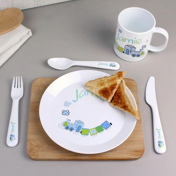 Personalised Patchwork Train 3 Piece Plastic Cutlery Set 4 Personalised Patchwork Train 3 Piece Plastic Cutlery Set - Image 4