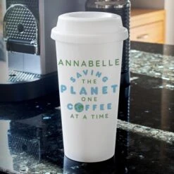 Personalised "Saving The Planet" Insulated Reusable Eco Travel Cup -PERSONALISE STORE p0813b18 3