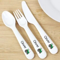 Personalised Tractor 3 Piece Plastic Cutlery Set -PERSONALISE STORE p0813b20 2