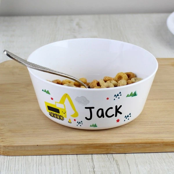 Personalised Digger Plastic Bowl 1 Personalised Digger Plastic Bowl