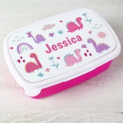 Personalised Girly Dinosaurs Name Only Pink Lunch Box -PERSONALISE STORE p0813b66 2