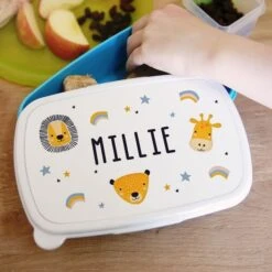Personalised Safari Animals Name Only Blue Lunch Box -PERSONALISE STORE p0813b69 2