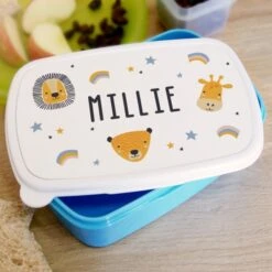 Personalised Safari Animals Name Only Blue Lunch Box -PERSONALISE STORE p0813b69 3