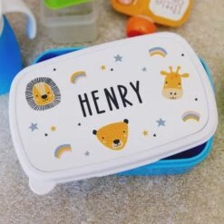 Personalised Safari Animals Name Only Blue Lunch Box -PERSONALISE STORE p0813b69 5
