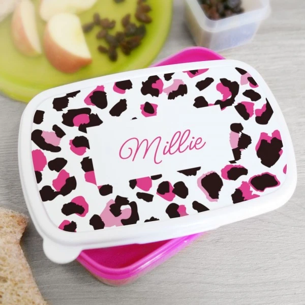 Personalised Leopard Print Name Only Pink Lunch Box 1 Personalised Leopard Print Name Only Pink Lunch Box