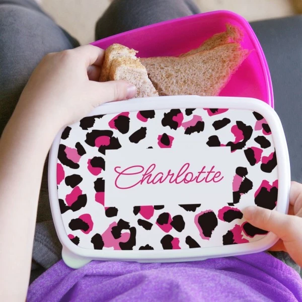 Personalised Leopard Print Name Only Pink Lunch Box 2 Personalised Leopard Print Name Only Pink Lunch Box - Image 2