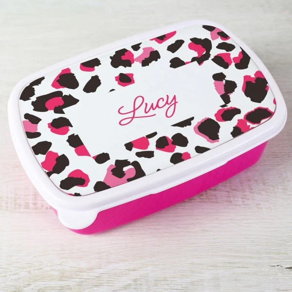 Personalised Leopard Print Name Only Pink Lunch Box 4 Personalised Leopard Print Name Only Pink Lunch Box - Image 4