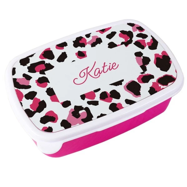 Personalised Leopard Print Name Only Pink Lunch Box 5 Personalised Leopard Print Name Only Pink Lunch Box - Image 5
