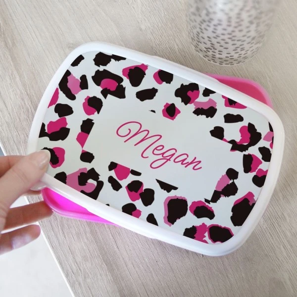 Personalised Leopard Print Name Only Pink Lunch Box 6 Personalised Leopard Print Name Only Pink Lunch Box - Image 6