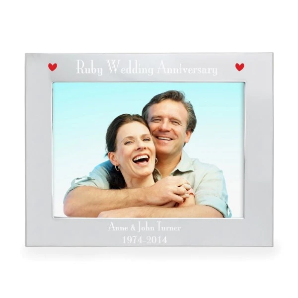 Personalised Silver 5x7 Ruby Anniversary Landscape Photo Frame 2 Personalised Silver 5x7 Ruby Anniversary Landscape Photo Frame - Image 2