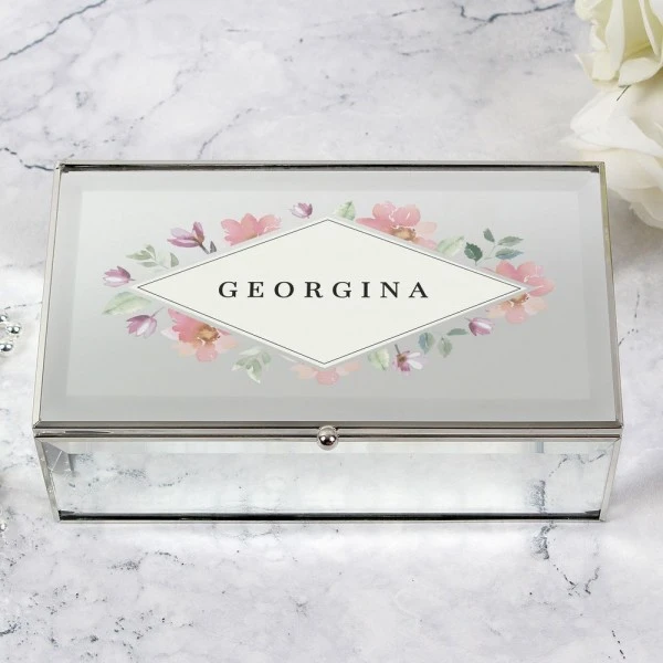 Personalised Floral Watercolour Mirrored Jewellery Box 2 Personalised Floral Watercolour Mirrored Jewellery Box - Image 2