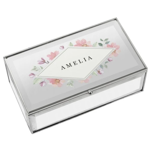 Personalised Floral Watercolour Mirrored Jewellery Box 4 Personalised Floral Watercolour Mirrored Jewellery Box - Image 4