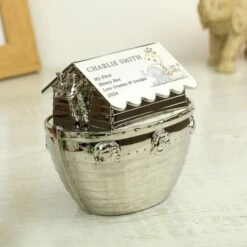 Personalised Hessian Friends Noahs Ark Money Box -PERSONALISE STORE p100250 2