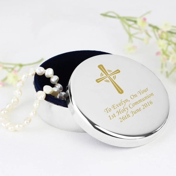 Personalised Gold Cross Trinket Box - Ideal For Rosary Beads 1 Personalised Gold Cross Trinket Box - Ideal For Rosary Beads