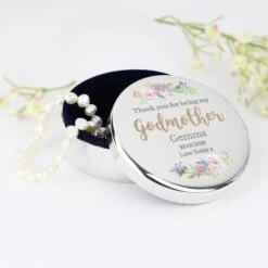Personalised Godmother "Floral Watercolour" Round Trinket Box -PERSONALISE STORE p100475 4
