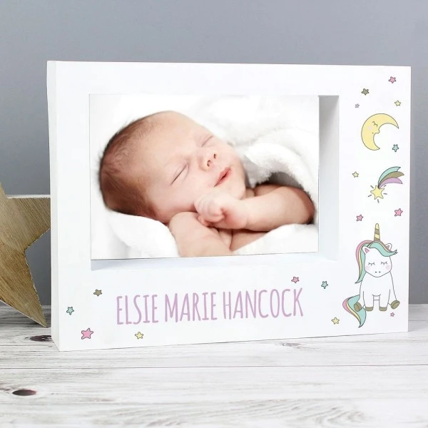 Personalised Baby Unicorn 5x7 Landscape Box Photo Frame 1 Personalised Baby Unicorn 5x7 Landscape Box Photo Frame