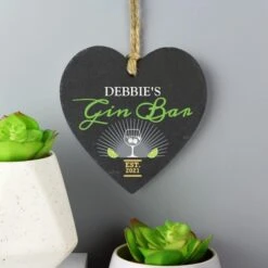 Personalised Gin Bar Slate Heart Decoration -PERSONALISE STORE p100504 2