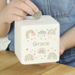 Personalised Rainbow Ceramic Square Money Box -PERSONALISE STORE p100509 2