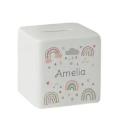 Personalised Rainbow Ceramic Square Money Box -PERSONALISE STORE p100509 4