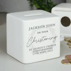 Personalised Christening Ceramic Square Money Box -PERSONALISE STORE p100512 2