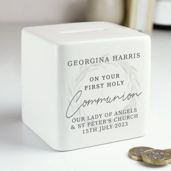 Personalised First Holy Communion Ceramic Square Money Box 1 Personalised First Holy Communion Ceramic Square Money Box